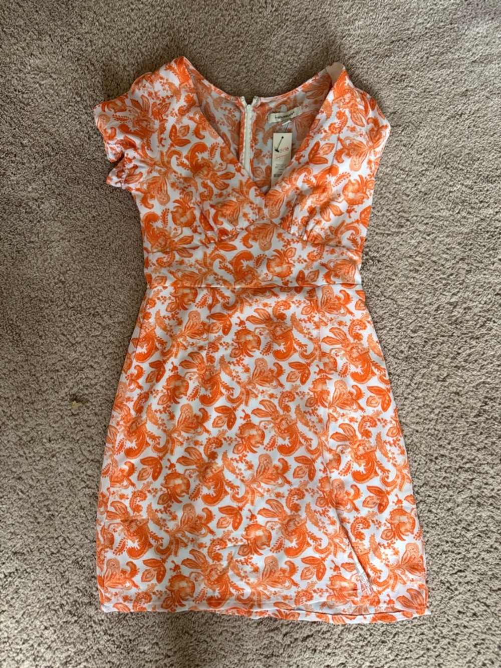 Francesca's Collections Orange Paisley V-Neck Mini Dress - Picture 2 of 2